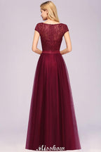 Elegant Cap Sleeves Floral aline Evening Swing Dress Appliques Tulle Bridesmaid Dress
