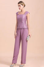 Elegant Cap-Sleeves Lace Chiffon Affordable Mother of Bride Online with Wrap