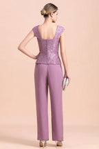 Elegant Cap-Sleeves Lace Chiffon Affordable Mother of Bride Online with Wrap