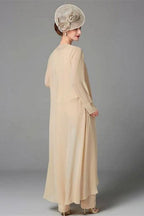 Elegant Champagne Mother Of The Bride Dresses Chiffon Bridesmaid Jumpsuit