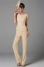 Elegant Champagne Mother Of The Bride Dresses Chiffon Bridesmaid Jumpsuit