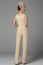 Elegant Champagne Mother Of The Bride Dresses Chiffon Bridesmaid Jumpsuit
