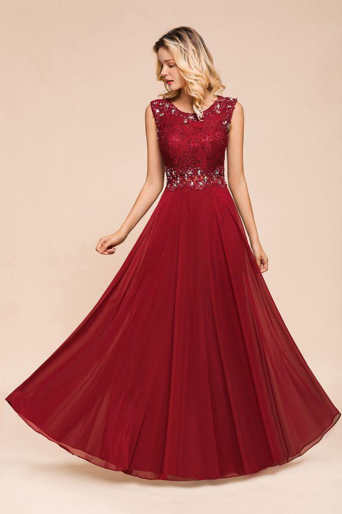 Elegantes Abendkleid mit Rundhalsausschnitt, A-Linie, Perlenstickerei, ärmelloses bodenlanges Partykleid aus Spitze