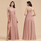 Elegant Dusty Pink Sleeveless Floral Lace Bridesmaid Dress Side Split Party Dress