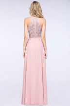 Elegant Floral Appliques aline Bridesmaid Dress Dusty Pink Chiffon FloorLength Formal Dress
