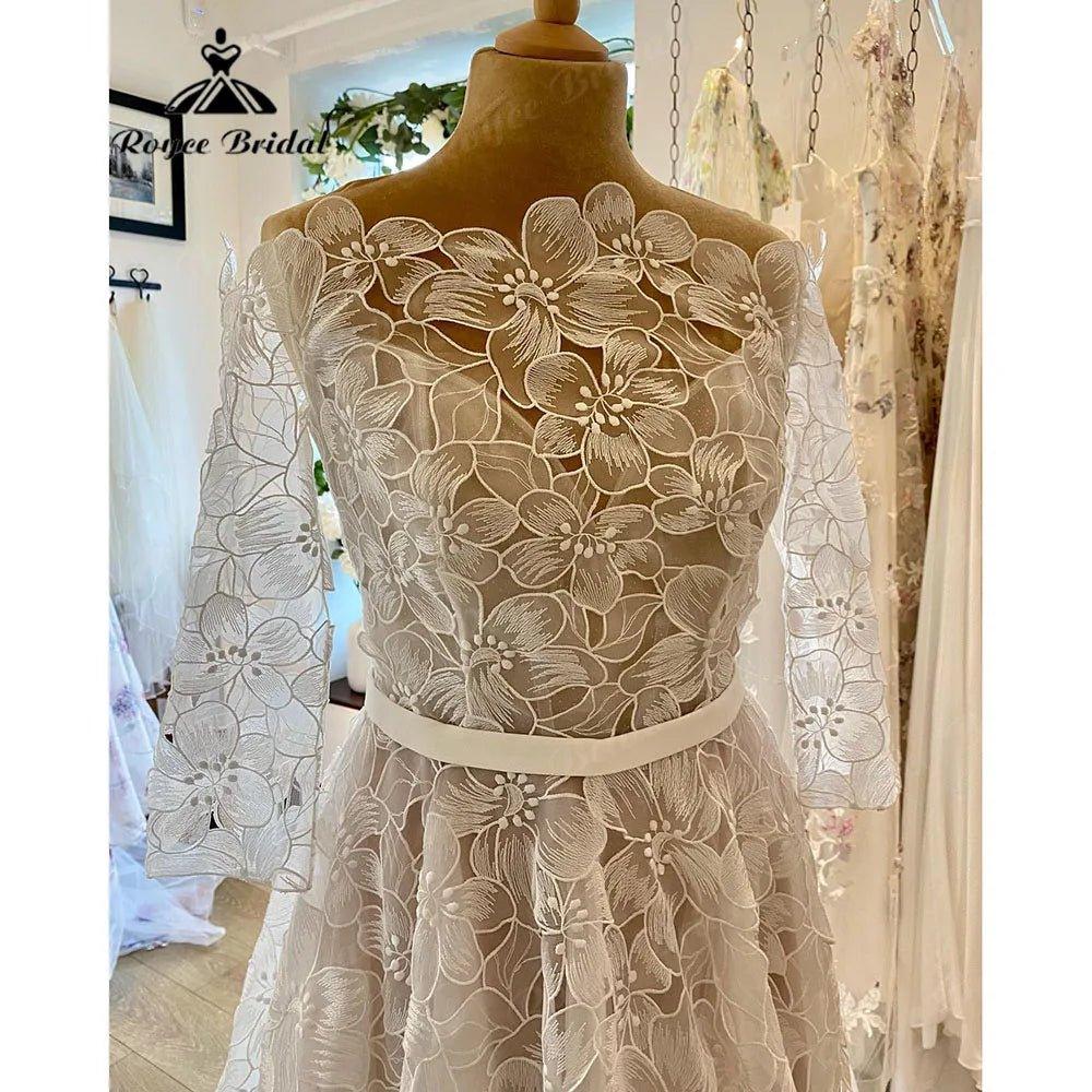 NumberSea - Elegant Floral Lace Princess Three Quarter Sleeve Garden Wedding Dress Bride 2024 Wedding Gown Custom Made robe mariage femme