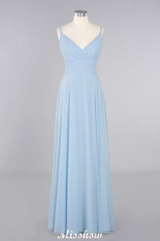 Elegant Front Split Bridesmaid Dress Garden Spaghetti Straps V-neck Floor Length Dress