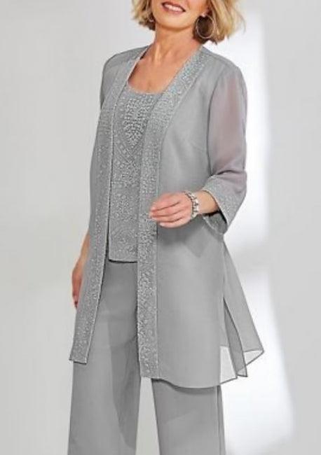 Elegant Jewel Long sleeves Two pieces Chiffon Mother dress