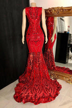 Elegantes langes rotes ärmelloses Meerjungfrau-Ballkleid mit Spitze