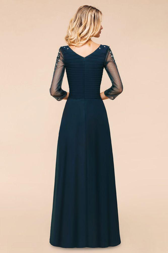 Elegante vestido de dama de honor de manga larga con cristales, corte A, vestido formal maxi