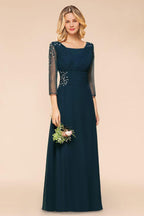 Elegante vestido de dama de honor de manga larga con cristales, corte A, vestido formal maxi