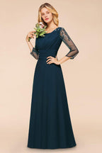 Elegante vestido de dama de honor de manga larga con cristales, corte A, vestido formal maxi