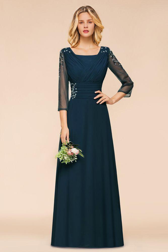 Elegante vestido de dama de honor de manga larga con cristales, corte A, vestido formal maxi