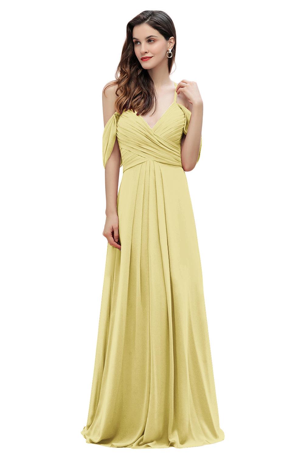 Elegant Off Shoulder Spaghetti Straps Aline Chiffon Bridesmaid Dress Floor Length Wedding Party Dress