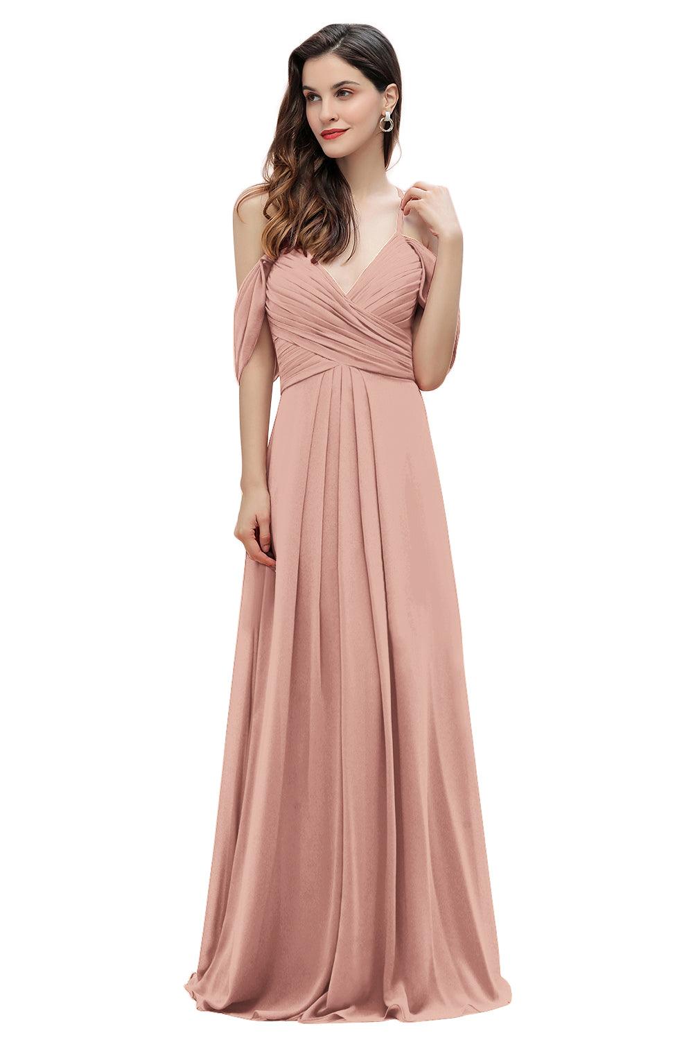 Elegant Off Shoulder Spaghetti Straps Aline Chiffon Bridesmaid Dress Floor Length Wedding Party Dress