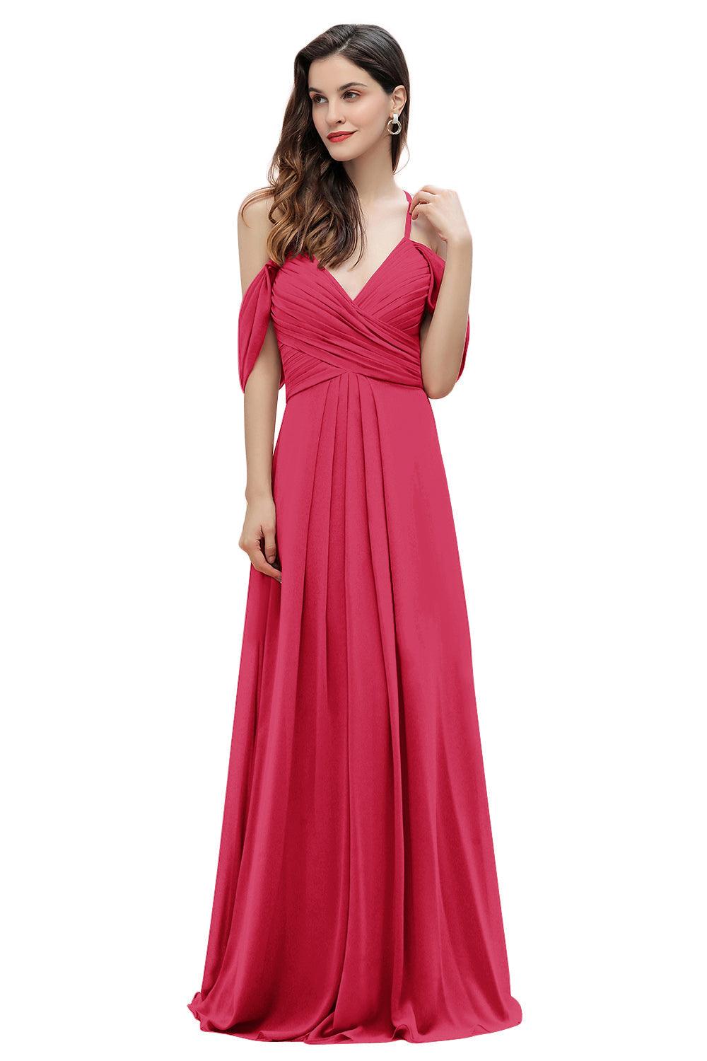 Elegant Off Shoulder Spaghetti Straps Aline Chiffon Bridesmaid Dress Floor Length Wedding Party Dress