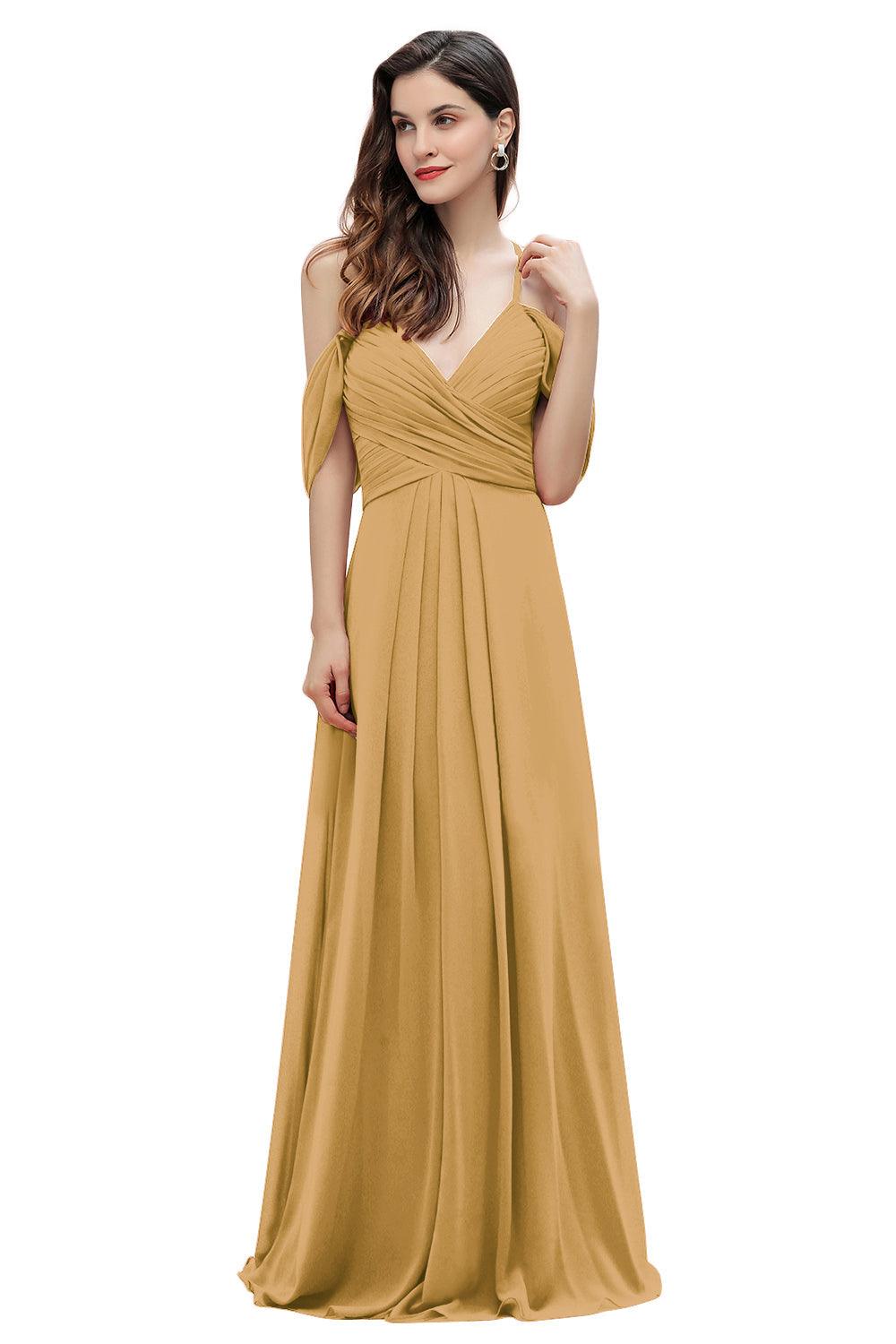 Elegant Off Shoulder Spaghetti Straps Aline Chiffon Bridesmaid Dress Floor Length Wedding Party Dress
