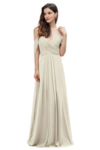 Elegant Off Shoulder Spaghetti Straps Aline Chiffon Bridesmaid Dress Floor Length Wedding Party Dress