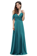 Elegant Off Shoulder Spaghetti Straps Aline Chiffon Bridesmaid Dress Floor Length Wedding Party Dress