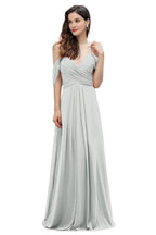 Elegant Off Shoulder Spaghetti Straps Aline Chiffon Bridesmaid Dress Floor Length Wedding Party Dress
