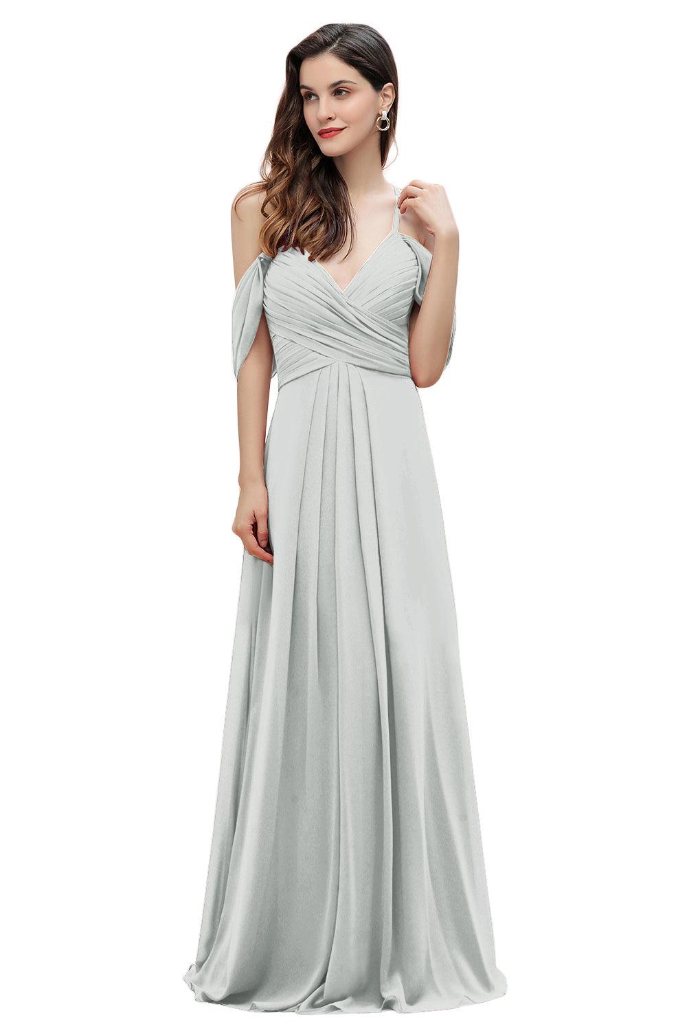 Elegant Off Shoulder Spaghetti Straps Aline Chiffon Bridesmaid Dress Floor Length Wedding Party Dress