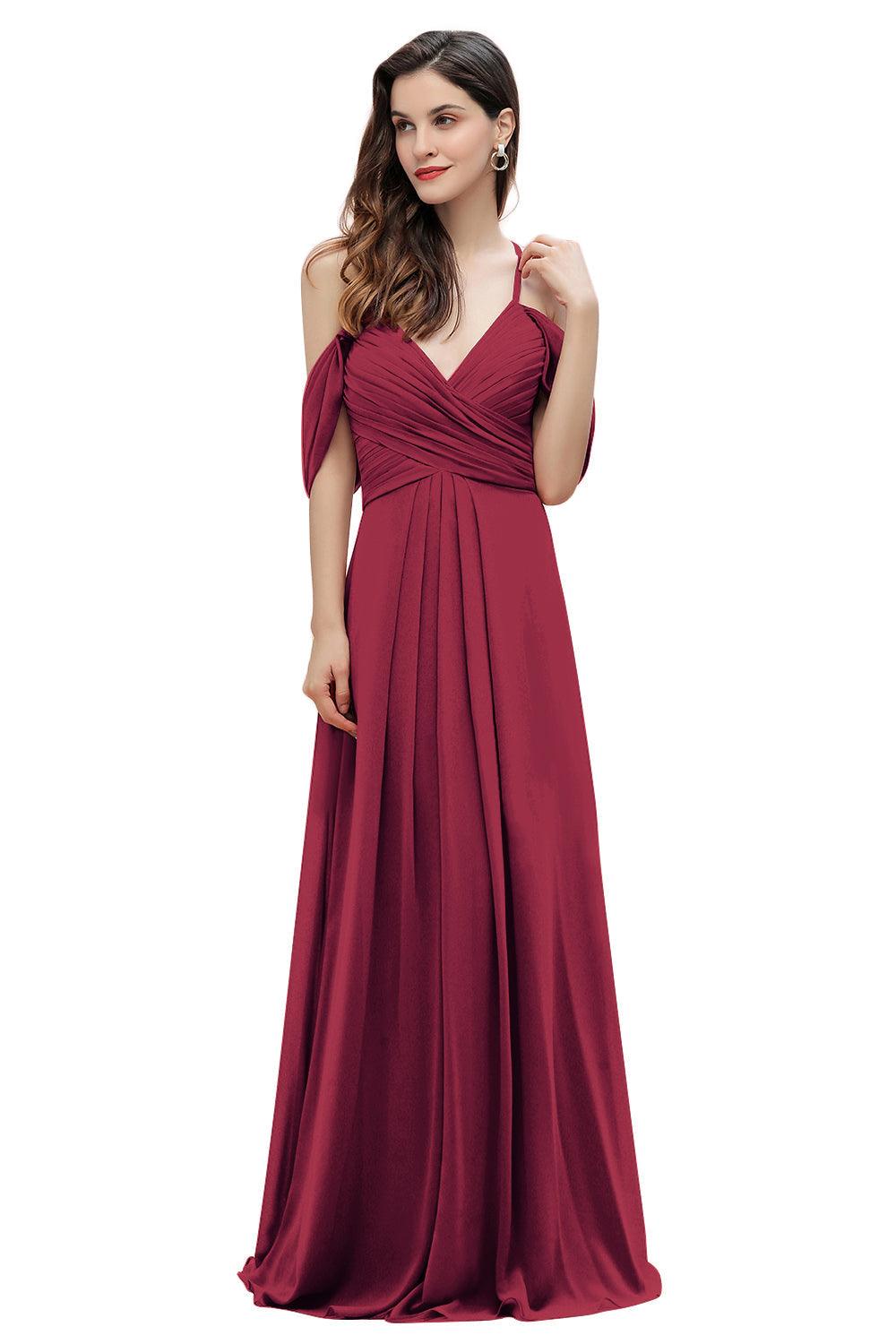 Elegant Off Shoulder Spaghetti Straps Aline Chiffon Bridesmaid Dress Floor Length Wedding Party Dress