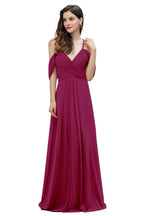 Elegant Off Shoulder Spaghetti Straps Aline Chiffon Bridesmaid Dress Floor Length Wedding Party Dress