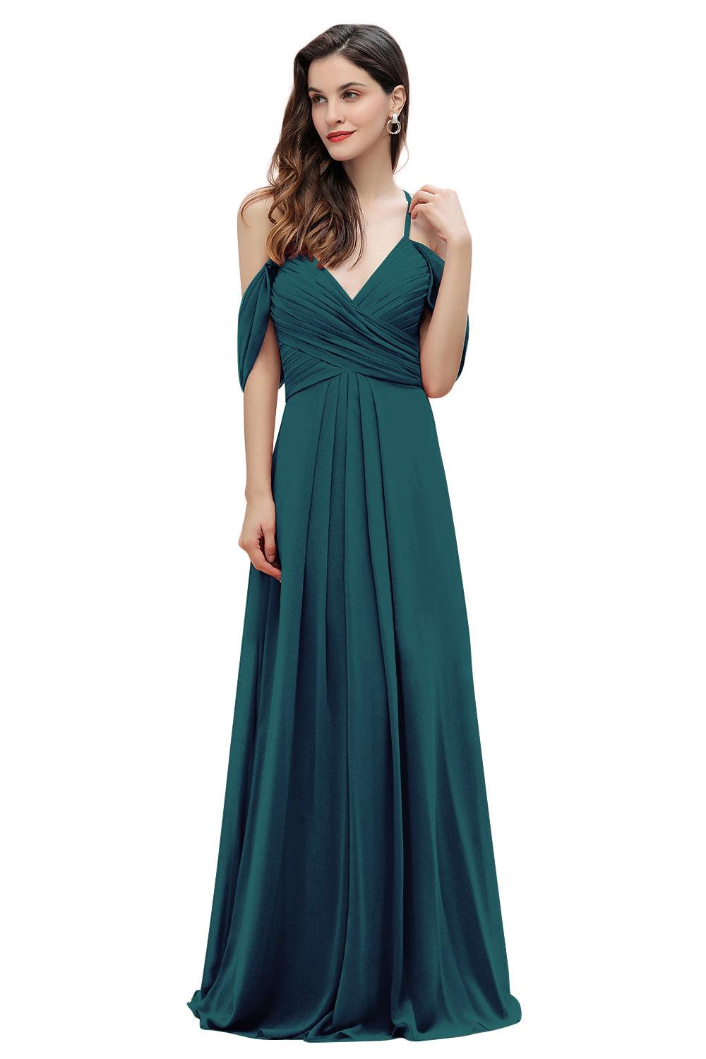 Elegant Off Shoulder Spaghetti Straps Aline Chiffon Bridesmaid Dress Floor Length Wedding Party Dress