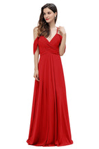 Elegant Off Shoulder Spaghetti Straps Aline Chiffon Bridesmaid Dress Floor Length Wedding Party Dress