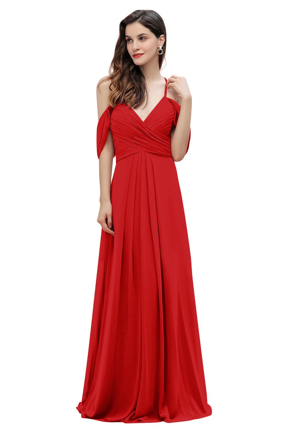 Elegant Off Shoulder Spaghetti Straps Aline Chiffon Bridesmaid Dress Floor Length Wedding Party Dress