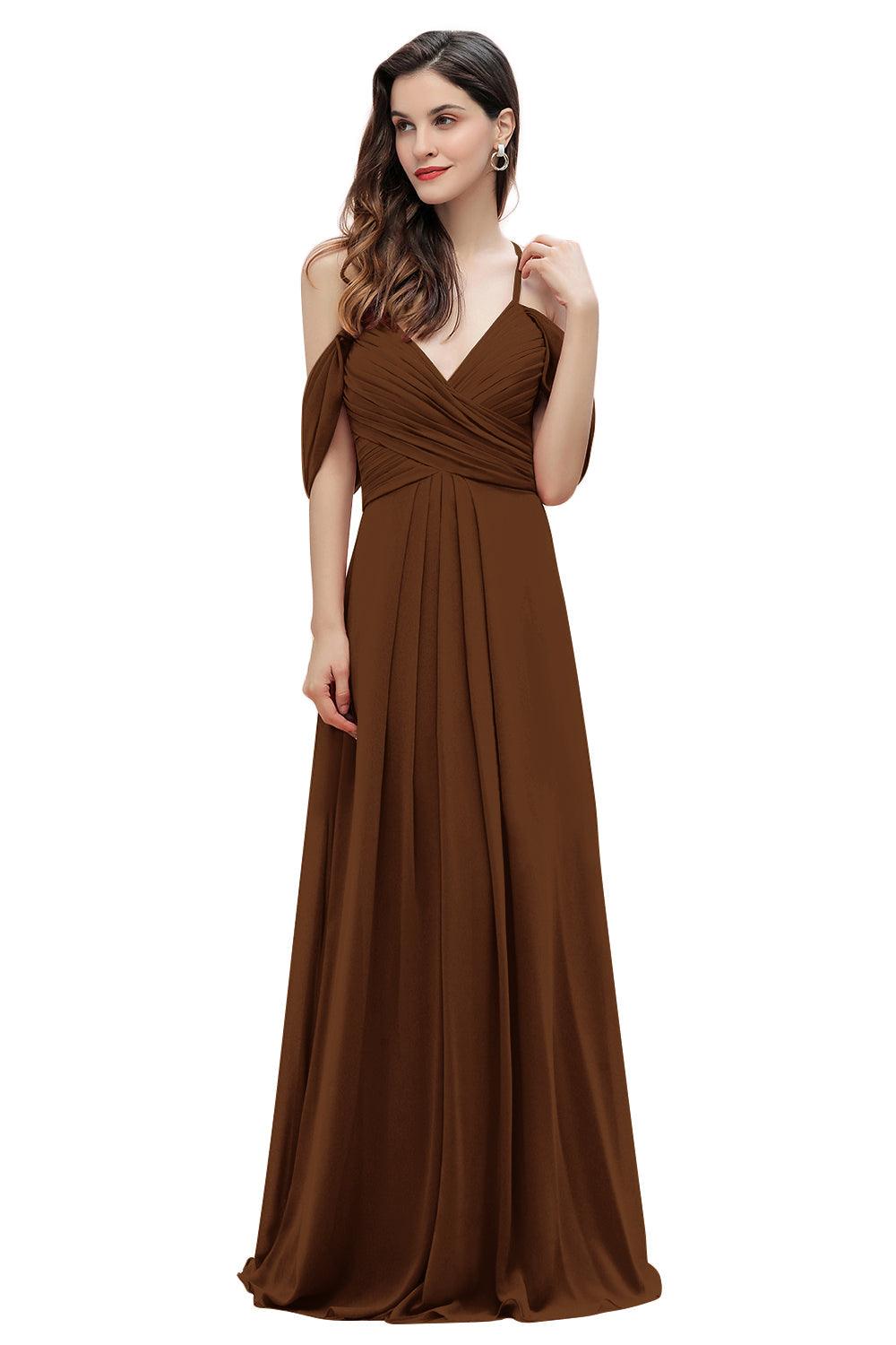 Elegant Off Shoulder Spaghetti Straps Aline Chiffon Bridesmaid Dress Floor Length Wedding Party Dress