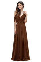 Elegant Off Shoulder Spaghetti Straps Aline Chiffon Bridesmaid Dress Floor Length Wedding Party Dress
