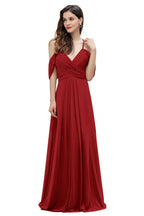 Elegant Off Shoulder Spaghetti Straps Aline Chiffon Bridesmaid Dress Floor Length Wedding Party Dress