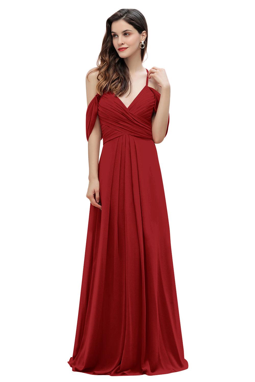 Elegant Off Shoulder Spaghetti Straps Aline Chiffon Bridesmaid Dress Floor Length Wedding Party Dress