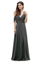 Elegant Off Shoulder Spaghetti Straps Aline Chiffon Bridesmaid Dress Floor Length Wedding Party Dress