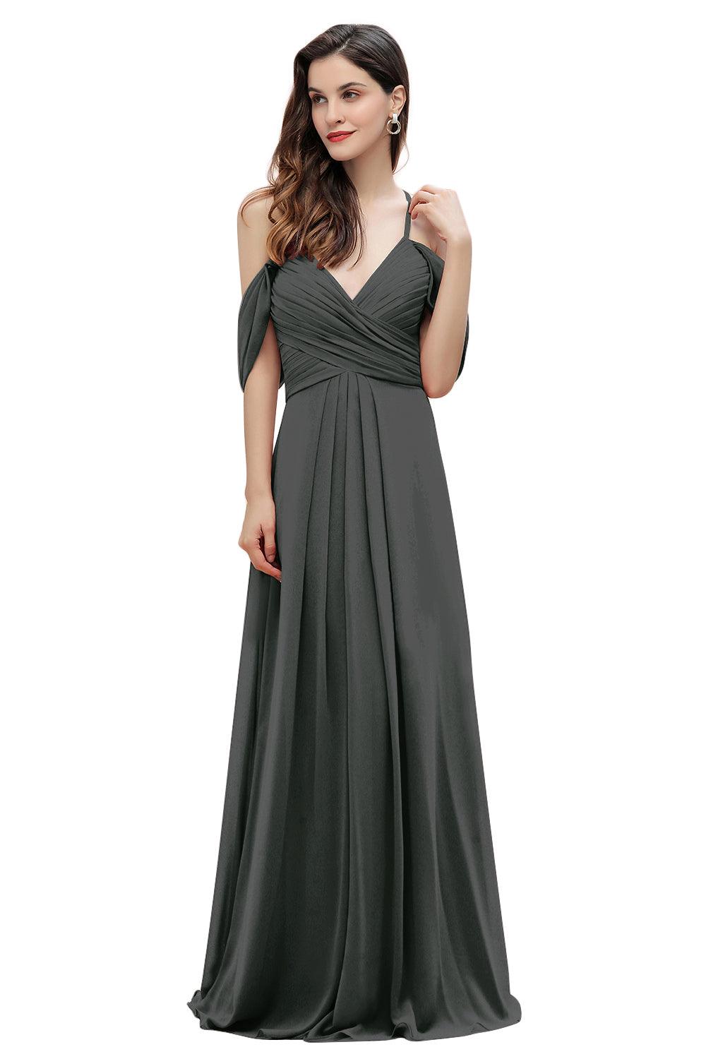 Elegant Off Shoulder Spaghetti Straps Aline Chiffon Bridesmaid Dress Floor Length Wedding Party Dress