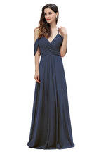 Elegant Off Shoulder Spaghetti Straps Aline Chiffon Bridesmaid Dress Floor Length Wedding Party Dress