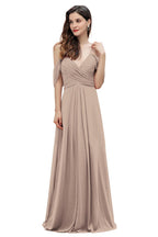 Elegant Off Shoulder Spaghetti Straps Aline Chiffon Bridesmaid Dress Floor Length Wedding Party Dress
