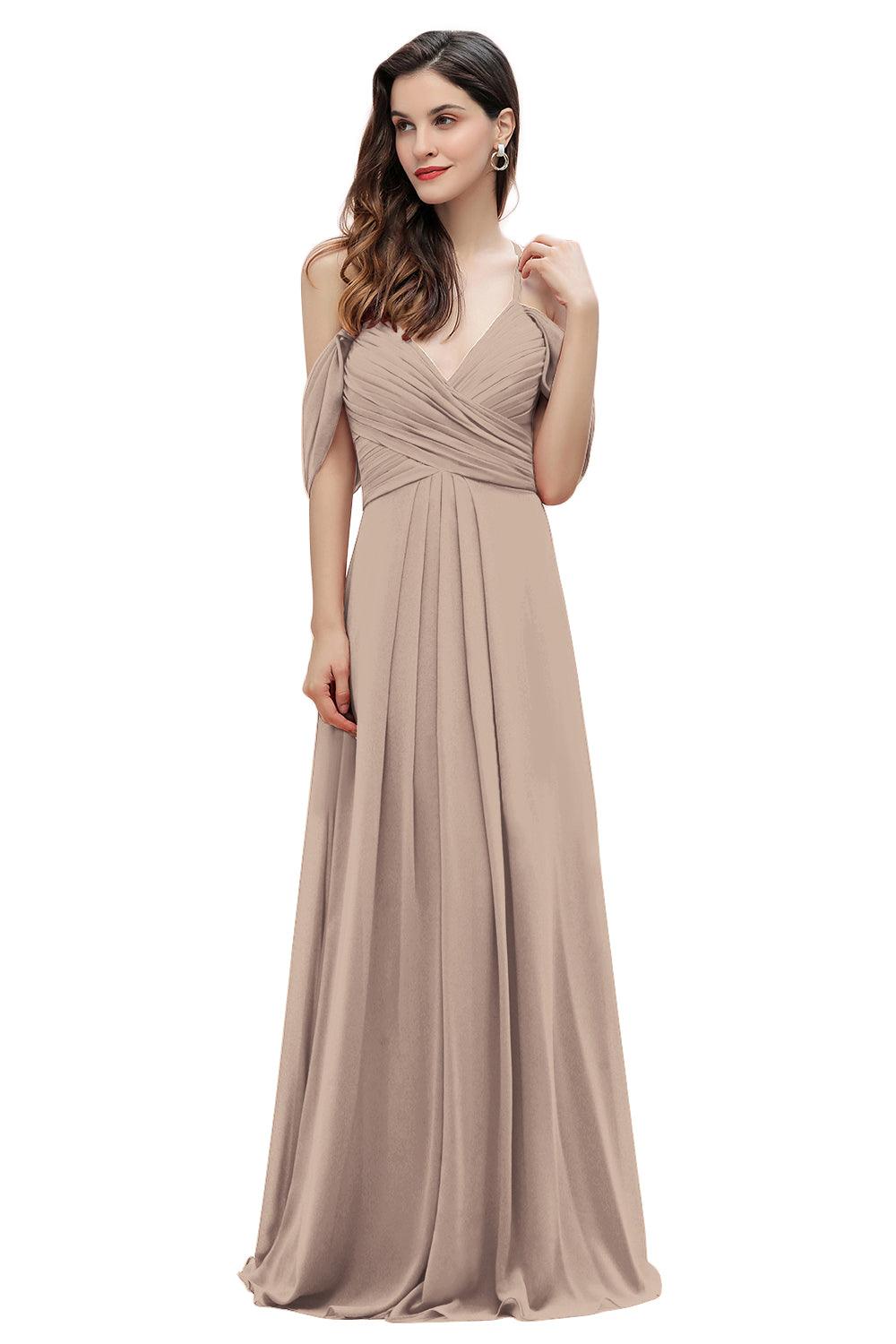 Elegant Off Shoulder Spaghetti Straps Aline Chiffon Bridesmaid Dress Floor Length Wedding Party Dress