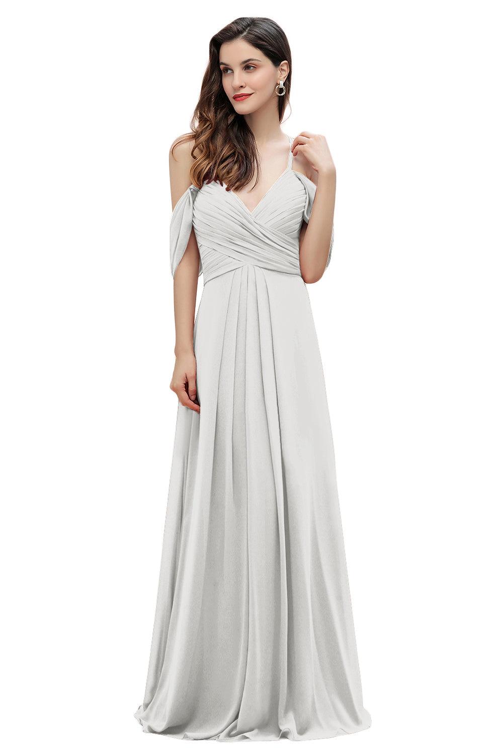 Elegant Off Shoulder Spaghetti Straps Aline Chiffon Bridesmaid Dress Floor Length Wedding Party Dress