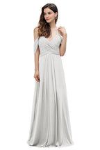 Elegant Off Shoulder Spaghetti Straps Aline Chiffon Bridesmaid Dress Floor Length Wedding Party Dress