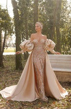 Elegantes schulterfreies Langarm-Ballkleid im Meerjungfrauen-Stil