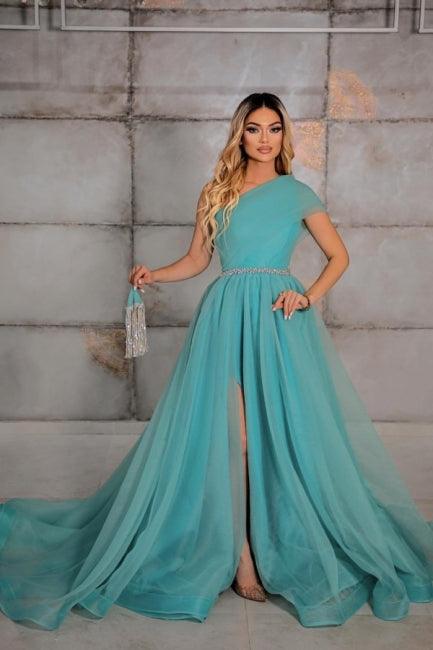 Elegantes One-Shoulder-A-Linien-Abendkleid aus 100D-Chiffon mit Schleifen