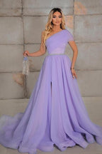 Elegantes One-Shoulder-A-Linien-Abendkleid aus 100D-Chiffon mit Schleifen