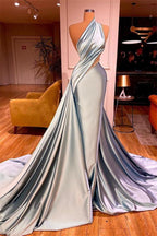Elegante vestido de fiesta sin mangas con un hombro al descubierto y volantes
