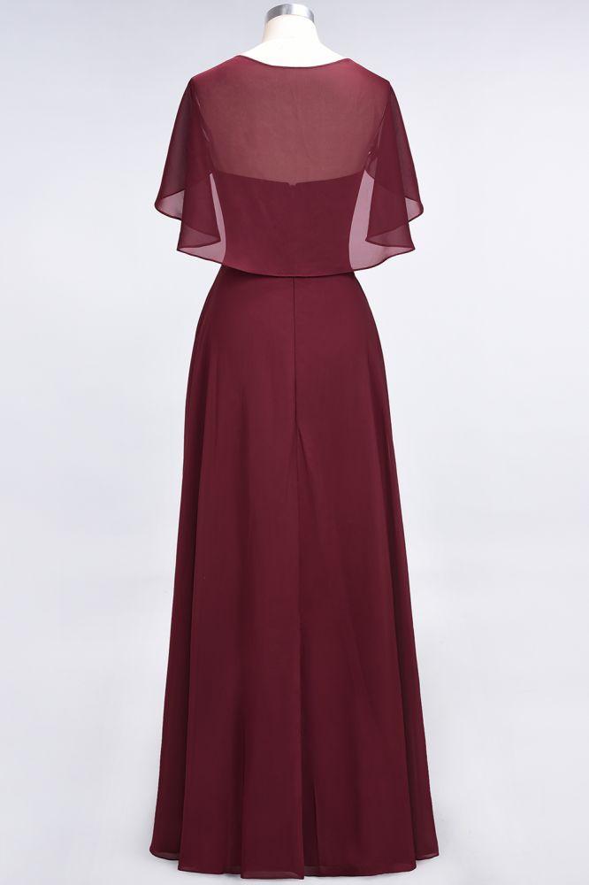 Elegant Satin V-Neck Short Sleeve Princess Bridesmaid Dress Ruffle Chiffon Wedding Guest Dress