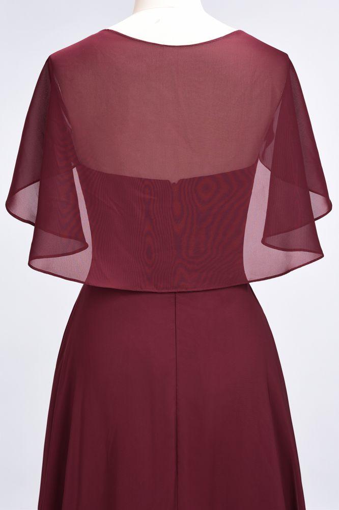 Elegant Satin V-Neck Short Sleeve Princess Bridesmaid Dress Ruffle Chiffon Wedding Guest Dress