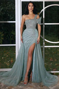 Elegantes, langes Meerjungfrau-Ballkleid mit Pailletten und einer Schulter