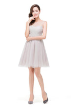 Elegant Silver A-line Mini Crew Bridesmaid Dresses