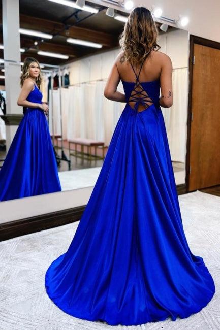 Elegantes vestidos de fiesta de corte A con tirantes finos y abertura